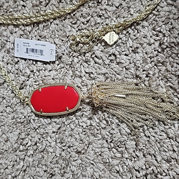 Kendra Scott Rayne Tassel Red Howlite Pendant Gold Necklace 1239 - Picture 2 of 4